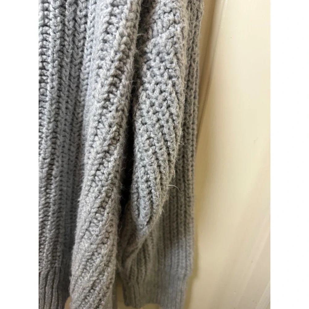 Aerie Oversized Grey Shaker Knit Crewneck Sweater Large Slouchy Cotton Blend